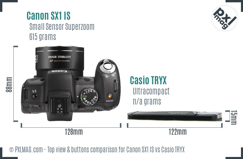 Canon SX1 IS vs Casio TRYX top view buttons comparison