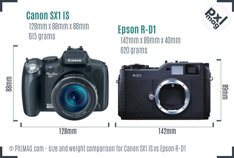 Canon SX1 IS vs Epson R-D1 size comparison Canon SX1 IS vs Epson R-D1 size comparison