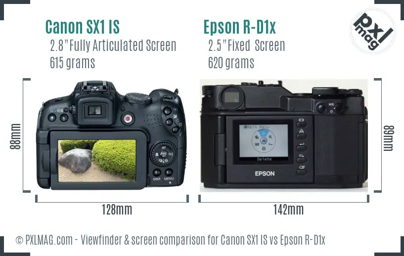 Canon SX1 IS vs Epson R-D1x Screen and Viewfinder comparison