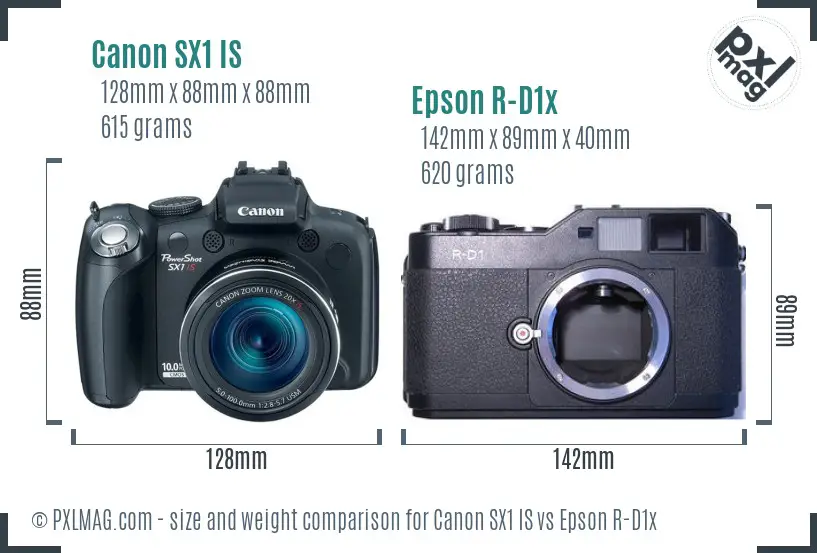 Canon SX1 IS vs Epson R-D1x size comparison