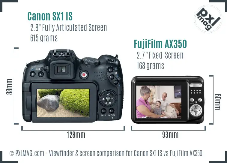 Canon SX1 IS vs FujiFilm AX350 Screen and Viewfinder comparison Canon SX1 IS vs FujiFilm AX350 Screen and Viewfinder comparison