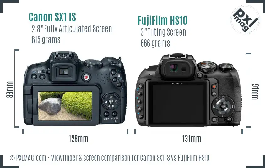 Canon SX1 IS vs FujiFilm HS10 Screen and Viewfinder comparison