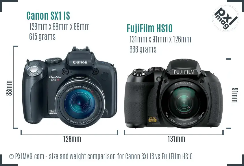 Canon SX1 IS vs FujiFilm HS10 size comparison