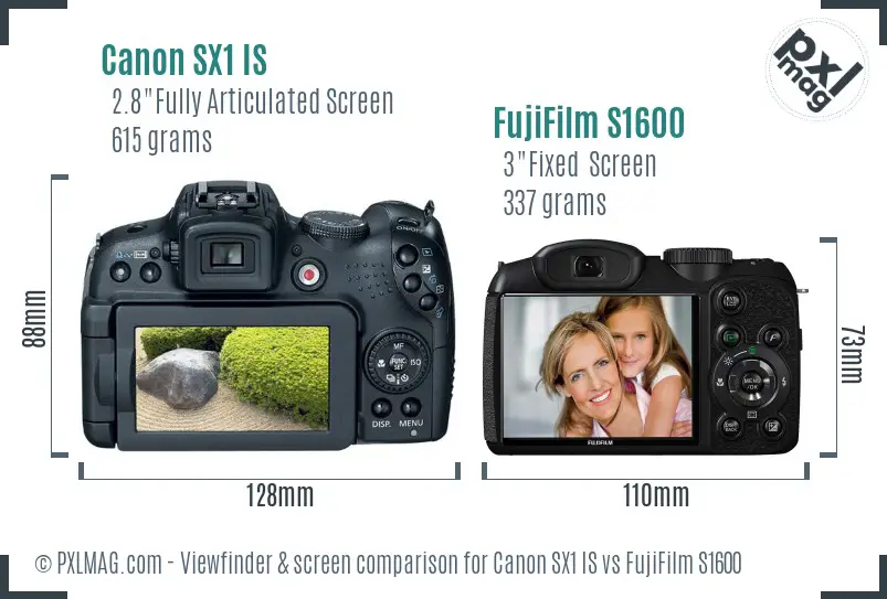 Canon SX1 IS vs FujiFilm S1600 Screen and Viewfinder comparison