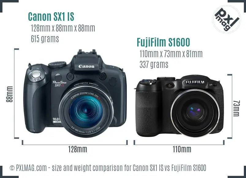 Canon SX1 IS vs FujiFilm S1600 size comparison