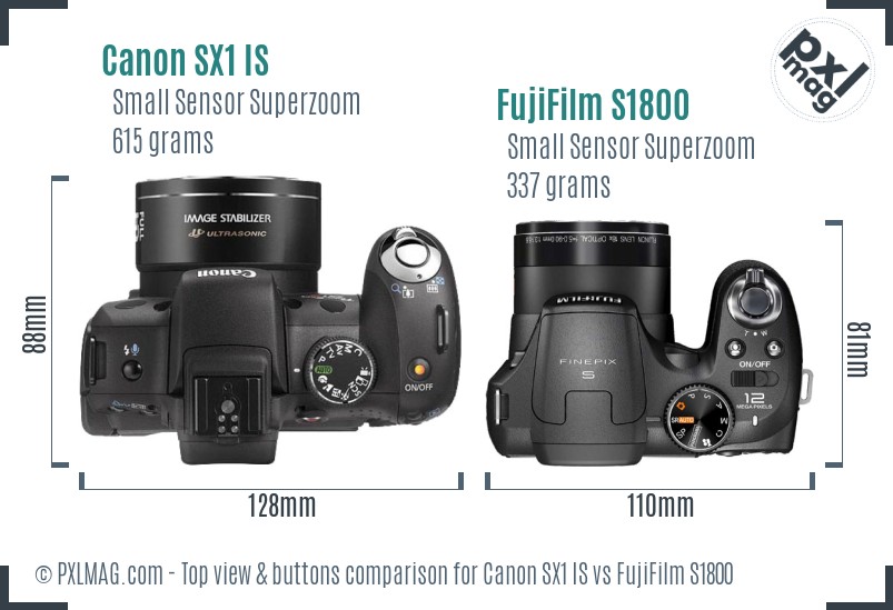 Canon SX1 IS vs FujiFilm S1800 top view buttons comparison