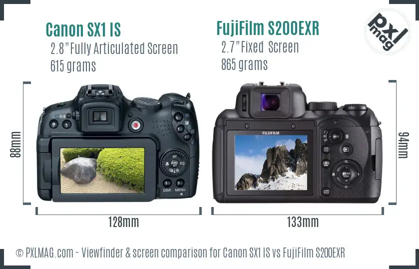 Canon SX1 IS vs FujiFilm S200EXR Screen and Viewfinder comparison