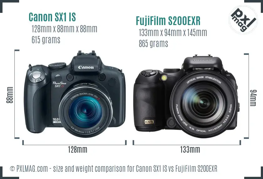 Canon SX1 IS vs FujiFilm S200EXR size comparison