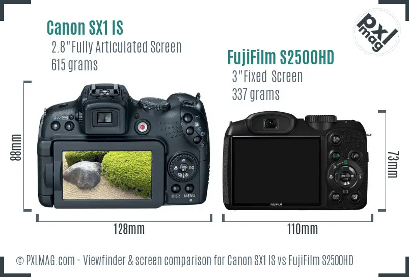 Canon SX1 IS vs FujiFilm S2500HD Screen and Viewfinder comparison