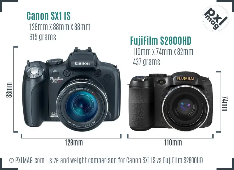 Canon SX1 IS vs FujiFilm S2800HD size comparison Canon SX1 IS vs FujiFilm S2800HD size comparison