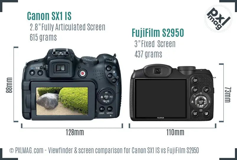 Canon SX1 IS vs FujiFilm S2950 Screen and Viewfinder comparison