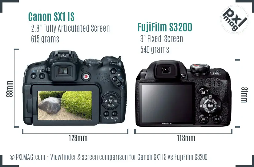 Canon SX1 IS vs FujiFilm S3200 Screen and Viewfinder comparison Canon SX1 IS vs FujiFilm S3200 Screen and Viewfinder comparison