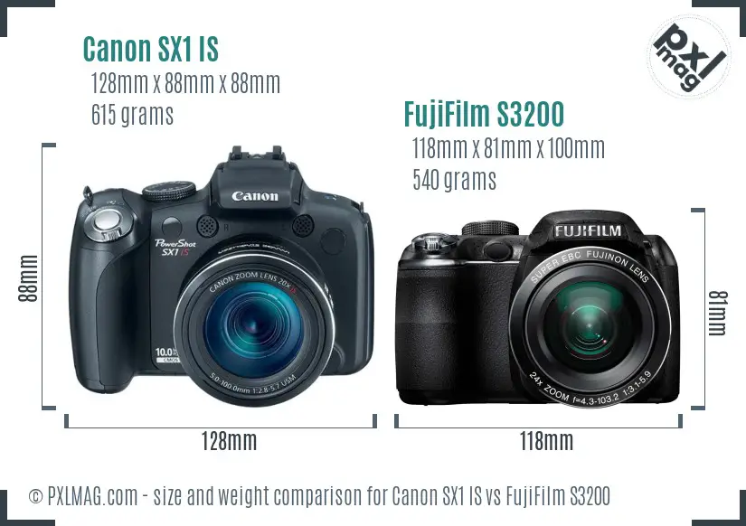Canon SX1 IS vs FujiFilm S3200 size comparison Canon SX1 IS vs FujiFilm S3200 size comparison