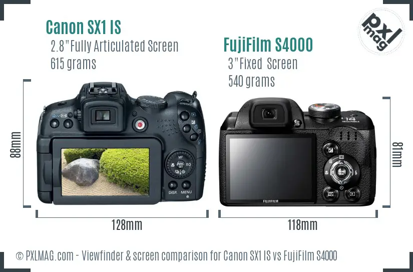 Canon SX1 IS vs FujiFilm S4000 Screen and Viewfinder comparison