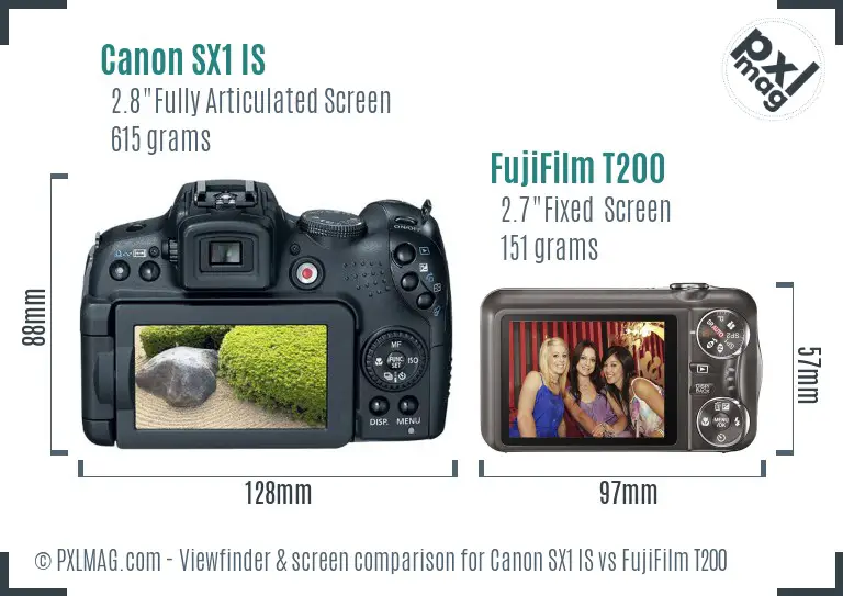 Canon SX1 IS vs FujiFilm T200 Screen and Viewfinder comparison Canon SX1 IS vs FujiFilm T200 Screen and Viewfinder comparison