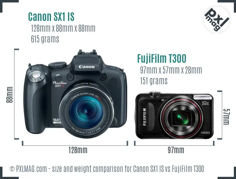 Canon SX1 IS vs FujiFilm T300 size comparison Canon SX1 IS vs FujiFilm T300 size comparison