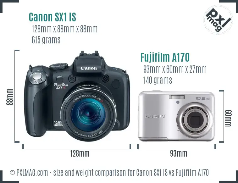 Canon SX1 IS vs Fujifilm A170 size comparison Canon SX1 IS vs Fujifilm A170 size comparison