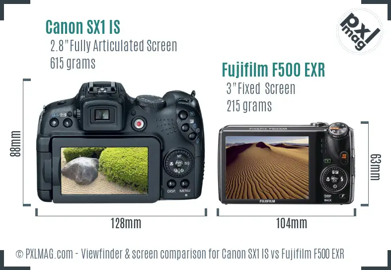 Canon SX1 IS vs Fujifilm F500 EXR Screen and Viewfinder comparison