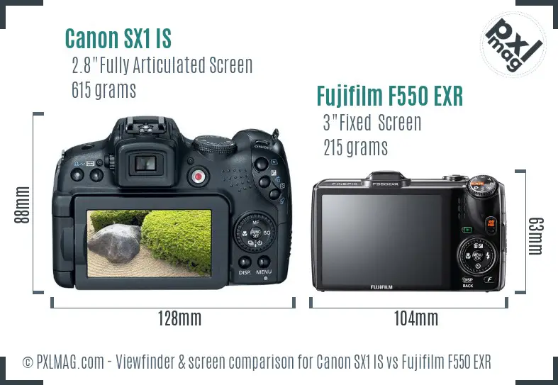 Canon SX1 IS vs Fujifilm F550 EXR Screen and Viewfinder comparison