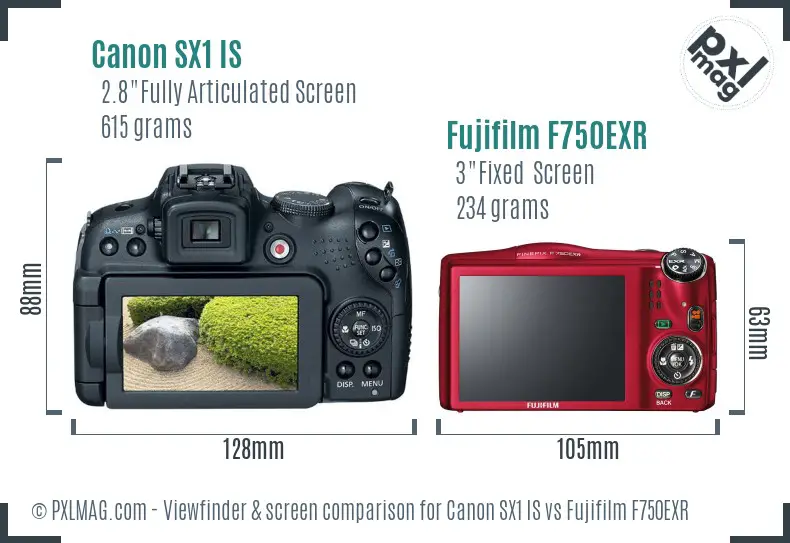 Canon SX1 IS vs Fujifilm F750EXR Screen and Viewfinder comparison Canon SX1 IS vs Fujifilm F750EXR Screen and Viewfinder comparison