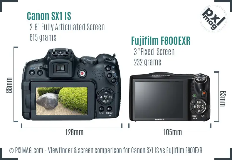 Canon SX1 IS vs Fujifilm F800EXR Screen and Viewfinder comparison