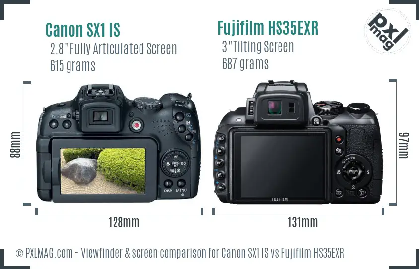 Canon SX1 IS vs Fujifilm HS35EXR Screen and Viewfinder comparison