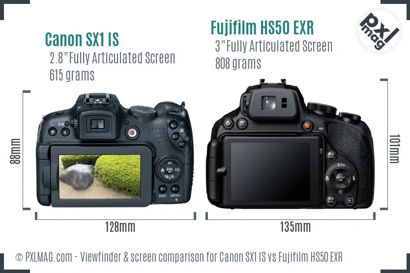 Canon SX1 IS vs Fujifilm HS50 EXR Screen and Viewfinder comparison