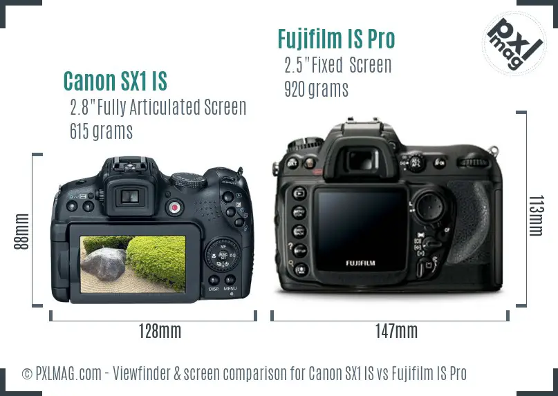 Canon SX1 IS vs Fujifilm IS Pro Screen and Viewfinder comparison