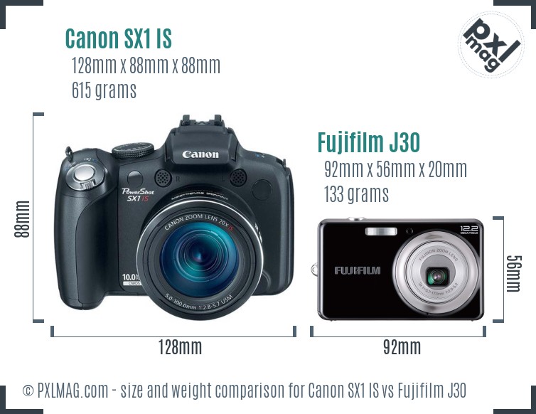 Canon SX1 IS vs Fujifilm J30 size comparison Canon SX1 IS vs Fujifilm J30 size comparison