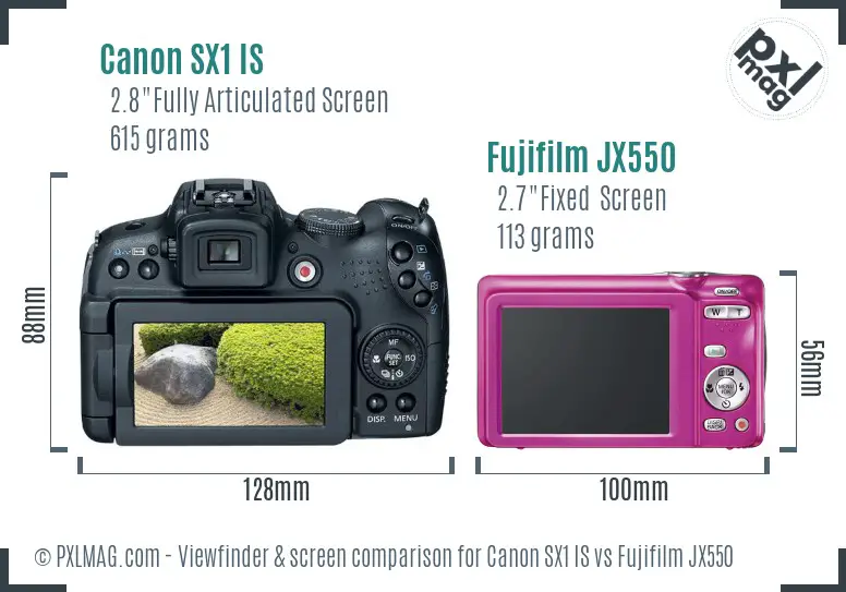 Canon SX1 IS vs Fujifilm JX550 Screen and Viewfinder comparison