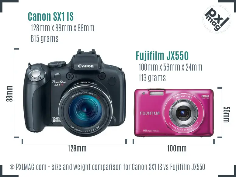 Canon SX1 IS vs Fujifilm JX550 size comparison