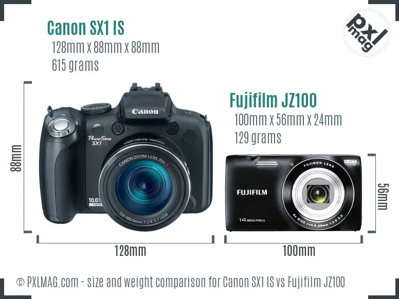 Canon SX1 IS vs Fujifilm JZ100 size comparison Canon SX1 IS vs Fujifilm JZ100 size comparison