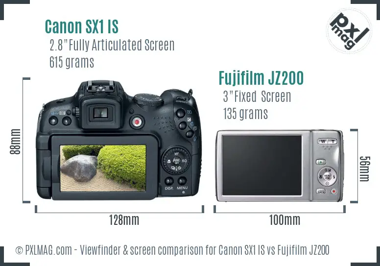 Canon SX1 IS vs Fujifilm JZ200 Screen and Viewfinder comparison