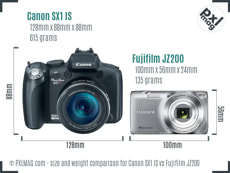 Canon SX1 IS vs Fujifilm JZ200 size comparison