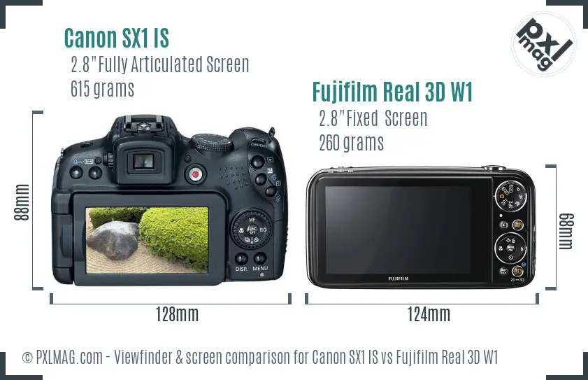 Canon SX1 IS vs Fujifilm Real 3D W1 Screen and Viewfinder comparison