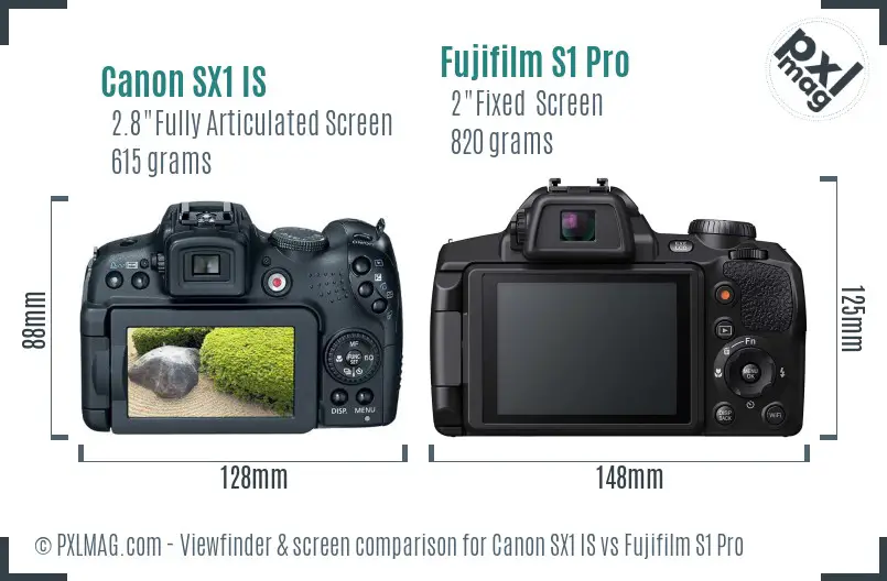 Canon SX1 IS vs Fujifilm S1 Pro Screen and Viewfinder comparison