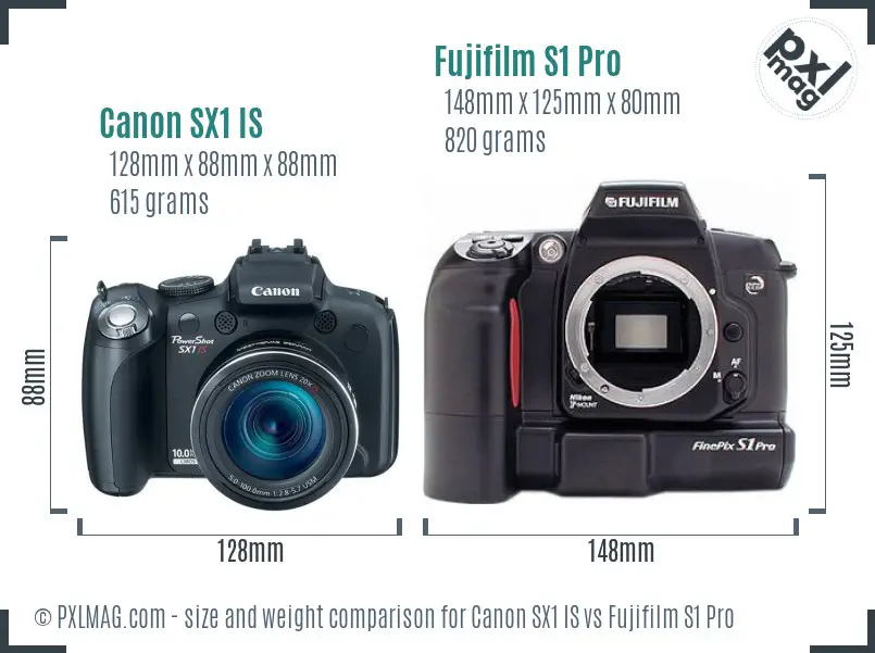 Canon SX1 IS vs Fujifilm S1 Pro size comparison