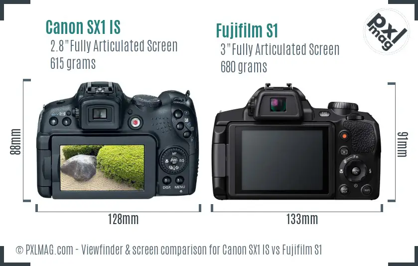 Canon SX1 IS vs Fujifilm S1 Screen and Viewfinder comparison