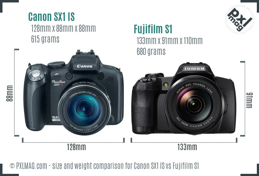 Canon SX1 IS vs Fujifilm S1 size comparison