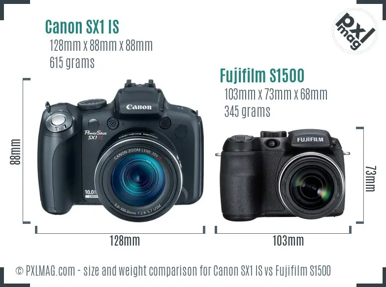 Canon SX1 IS vs Fujifilm S1500 size comparison