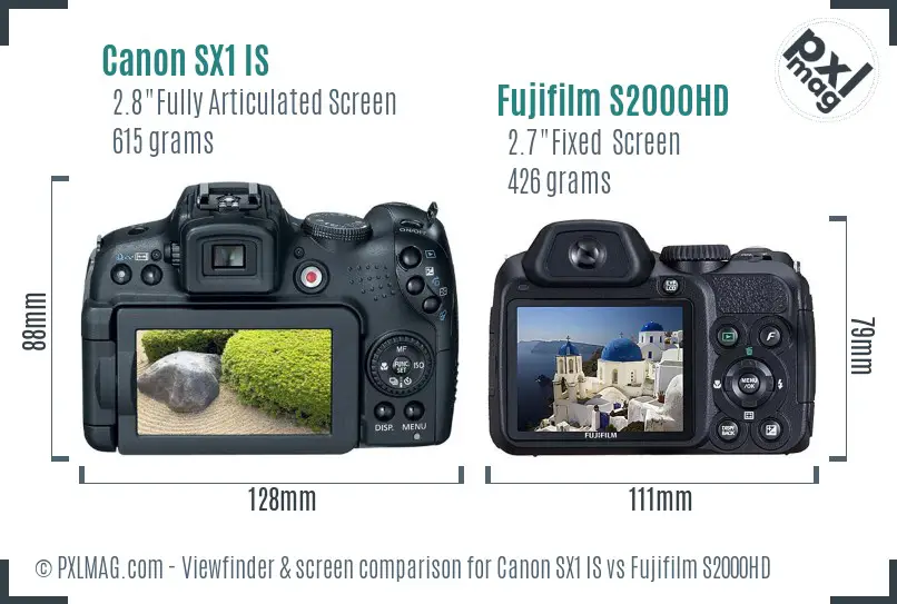 Canon SX1 IS vs Fujifilm S2000HD Screen and Viewfinder comparison