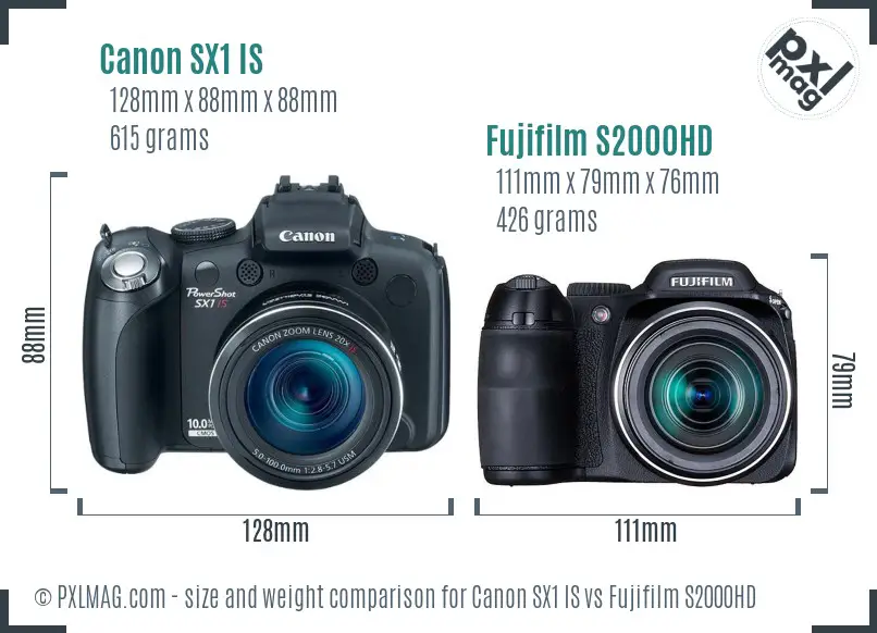 Canon SX1 IS vs Fujifilm S2000HD size comparison