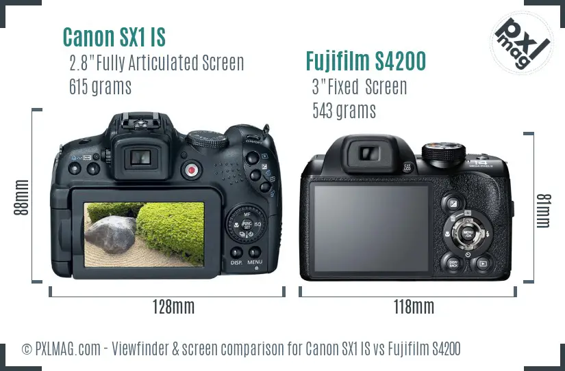 Canon SX1 IS vs Fujifilm S4200 Screen and Viewfinder comparison