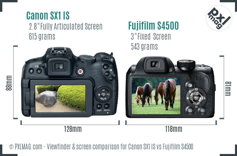 Canon SX1 IS vs Fujifilm S4500 Screen and Viewfinder comparison