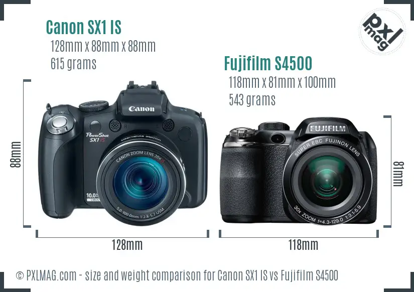 Canon SX1 IS vs Fujifilm S4500 size comparison