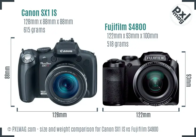 Canon SX1 IS vs Fujifilm S4800 size comparison Canon SX1 IS vs Fujifilm S4800 size comparison
