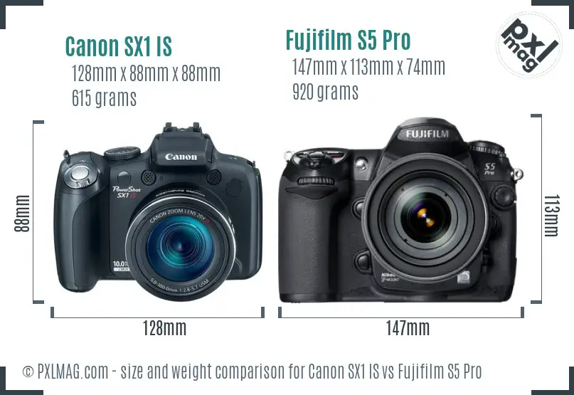 Canon SX1 IS vs Fujifilm S5 Pro size comparison