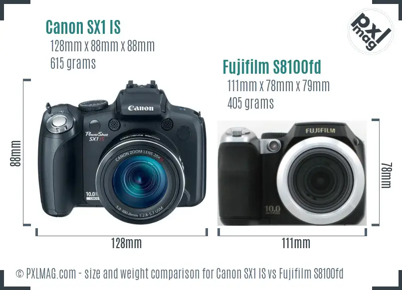Canon SX1 IS vs Fujifilm S8100fd size comparison
