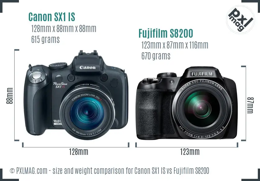 Canon SX1 IS vs Fujifilm S8200 size comparison