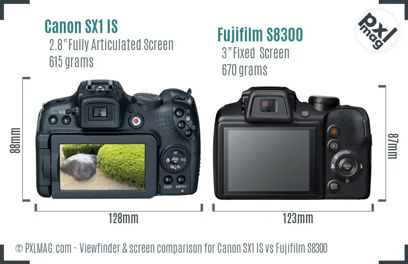 Canon SX1 IS vs Fujifilm S8300 Screen and Viewfinder comparison